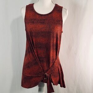 Michael Kors Womens Red Black Snakeskin Print Side Tie Ring Tunic Top Medium